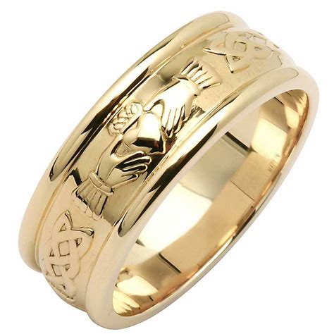 Irish Wedding Ring - Ladies Wide Corrib Claddagh Wedding Band at ...