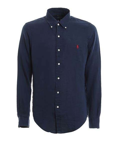 Polo Ralph Lauren Navy Button Down Collar Linen Shirt Shirts