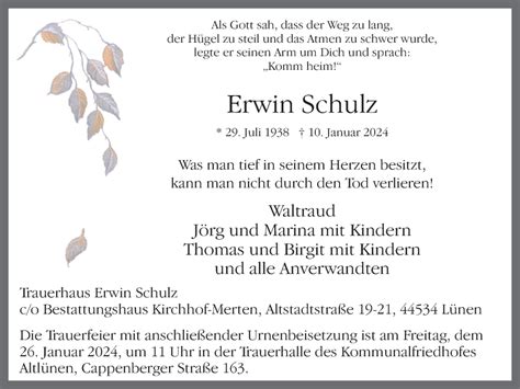 Traueranzeigen Von Erwin Schulz Sich Erinnern De