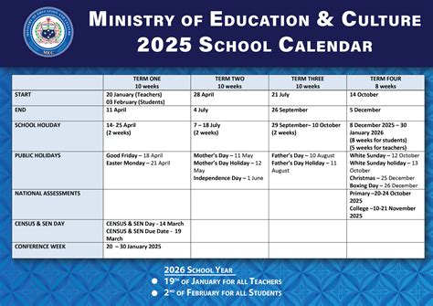 School Calendar Ministry Of Education And Culture