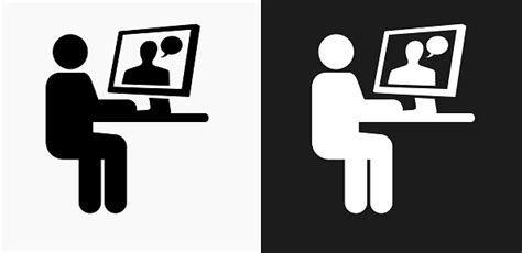 Person Chatting On Computer Icon On Black And White Vector Backgrounds