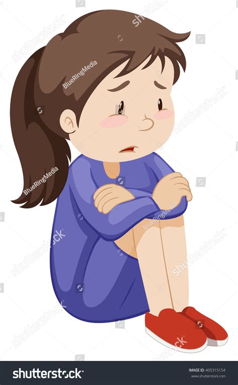 Sad Girl Sitting Alone Illustration Stock Vector (Royalty Free ...