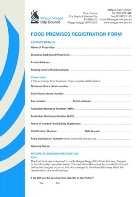 Fillable Online Food Premises Registration Form Wagga Wagga City