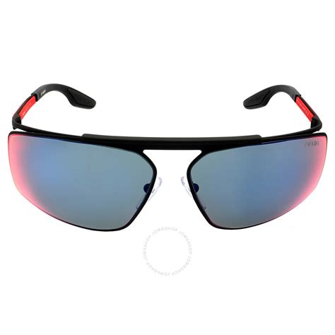 Prada Linea Rossa Dark Grey Mirror Blue Red Rectangular Mens Sunglasses Ps 51ws Dg008f 68