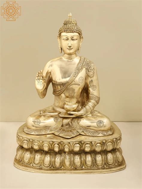 Brass Large Buddha Statue In Vitarka Mudra Handmade Exotic