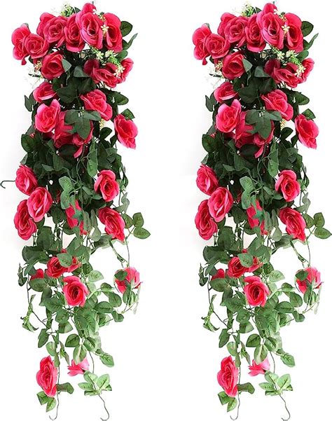 Hyakoz 2 Pezzi Fiori Artificiali Pendenti Rosa Artificiali Piante Finte