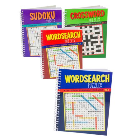 80-Page Spiral Bound Puzzle Book 4 Assortments Sudoku Crossword Word ...