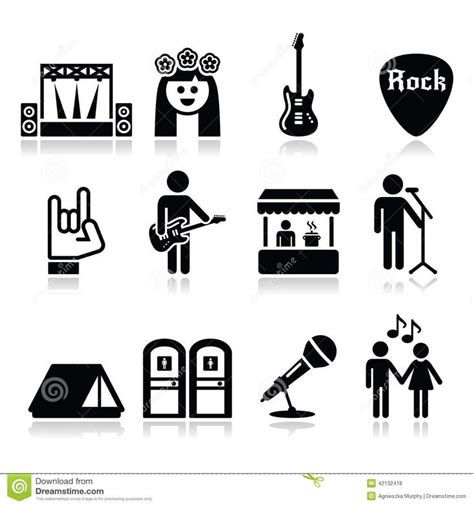 Music Festival Live Concert Icons Set Rock N Roll Music Event Icons