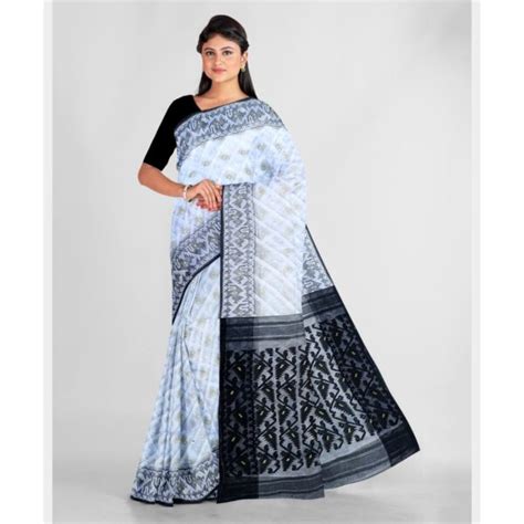 Buy Black And White Jamdani Saree In Resham Cotton