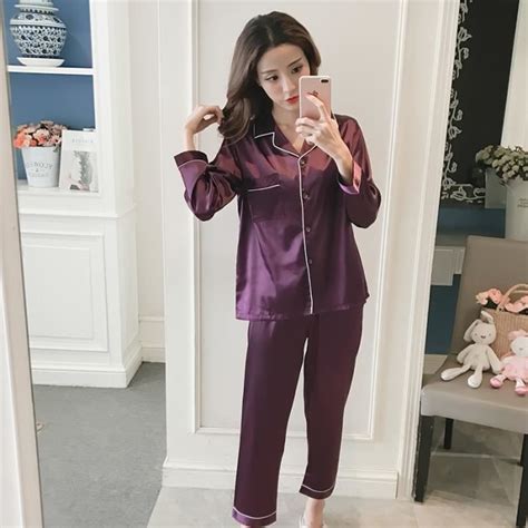 Pyjamas Femmes Long En Satin De Soie Pour Rf Rm Purple Cdiscount