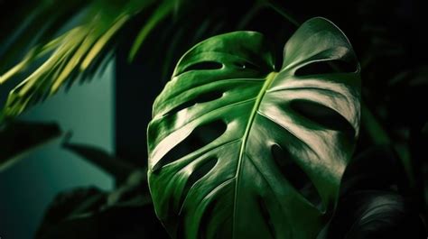 Premium AI Image A Green Leaf With Holes In It Is Shown In A Dark Room