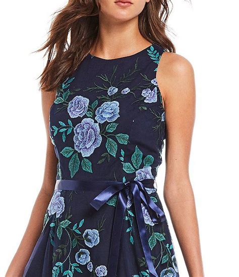 Tahari Asl Floral Embroidered Mesh Midi Dress Com Imagens Vestidos