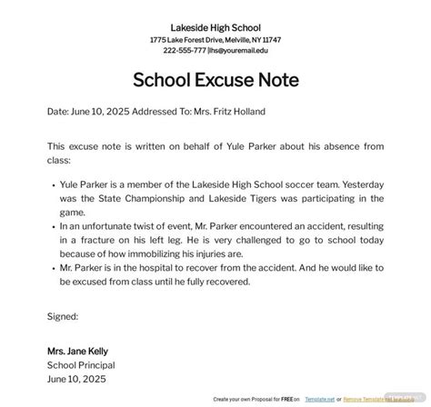 Excuse Letter For Being Absent In School In Word Google Docs Pages