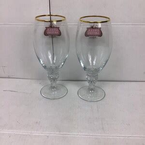 Stella Artois Belgium Gold Rimmed Beer Set Of Glass Cups Man Cave