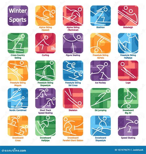 Colorful Winter Sport Icons Stock Vector Illustration Of Athletes