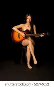 Attractive Naked Girl Plays Guitar Black Stock Photo 52746052