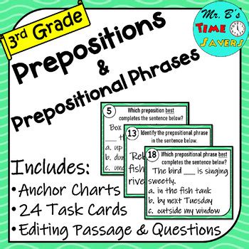 Prepositions Prepositional Phrases 3rd Grade Task Cards Plus Editing