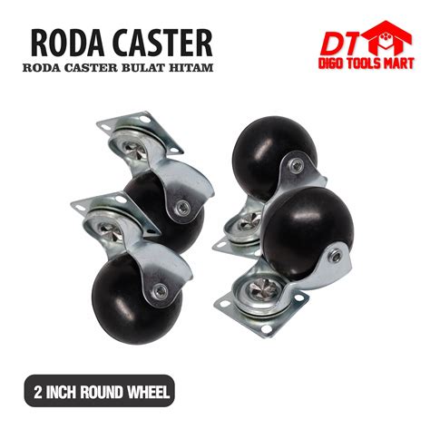 Roda Caster Bulat Hitam Hidup 2 Inci Roda Kursi Roda Karet Roda Etalase