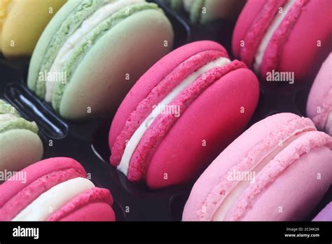 Macarons In A Plastic Tray Stock Photo - Alamy