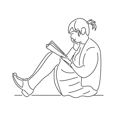 Young Woman Sitting And Reading A Book In Minimal Cartoon Style 7410770