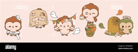 Collection Of Vector Halloween Owl Art Set Of Isolated Halloween