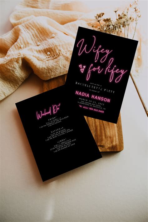 Bachelorette Party Invitation Wifey For Lifey Neon Lights Etsy