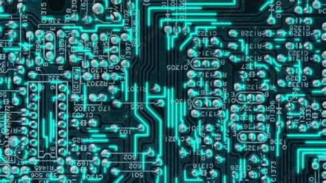 Circuit board animation loop video Electrical signals and pulses ...