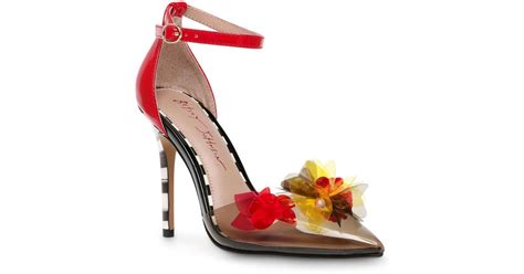 Betsey Johnson Landyn Embellished Ankle Strap Heels In Red Lyst