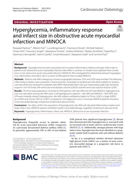 Pdf Hyperglycemia Inflammatory Response And Infarct Size In