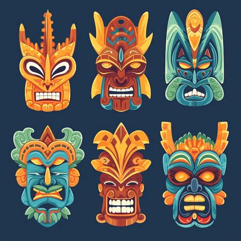 Premium Vector Tiki Tribal Mask Hawaiian Design Elements Vector