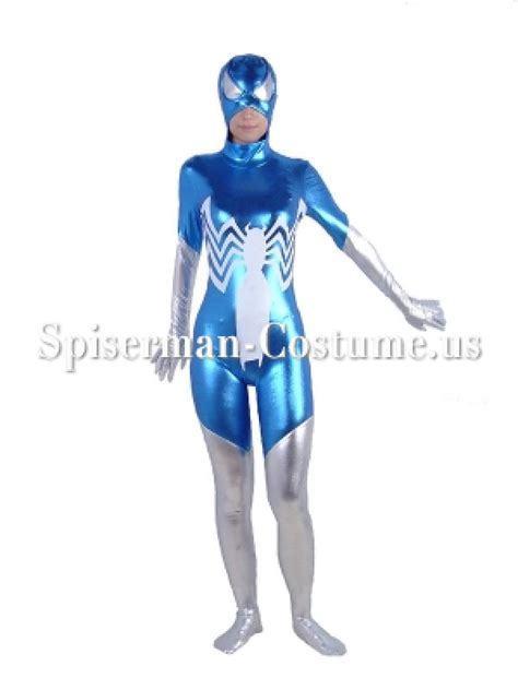 Shiny Metallic Blue And White Spiderman Costume