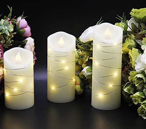 Flameless Candle With Embedded String Lights Battery Operated Candles With Timer And Remote