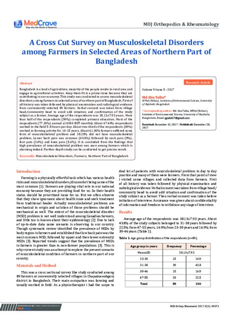 Pdf A Cross Cut Survey On Musculoskeletal Disorders Among Farmers In