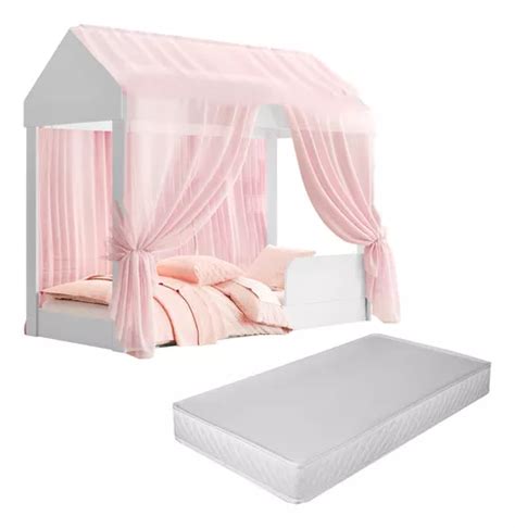 Cama Casa Infantil Crystal Montessoriana Voal Rosa Quarto Meninas