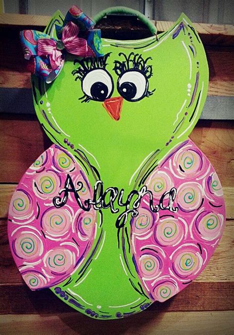 Items Similar To Wooden Owl Door Hanger On Etsy Owl Door Hangers