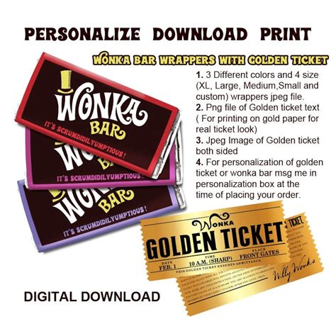 Sized Willy Wonka Chocolate Bar Wrapper Golden Ticket