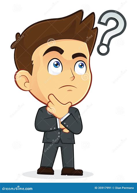 Businessman Touching Chin With Question Mark Cartoon Vector