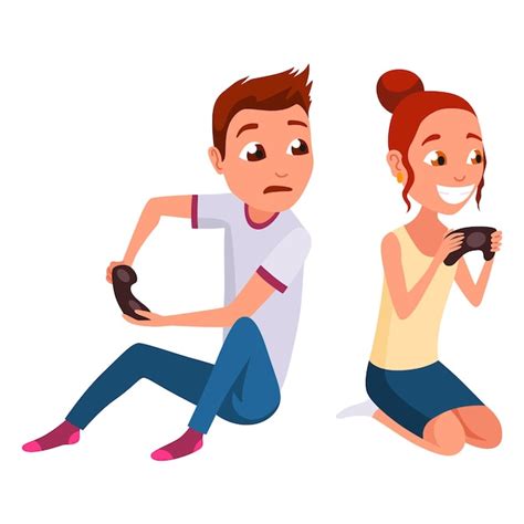 Crianças de videogame menino e menina jogando no joystick no console de