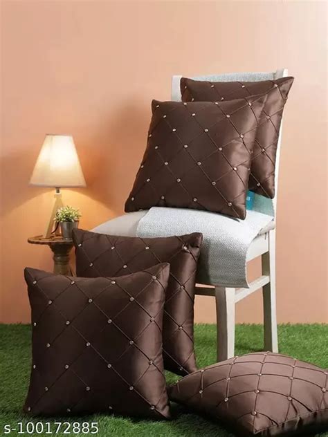 Indoamor Coffee Brown Color Pintex With Crystal Stone Cushion Cover