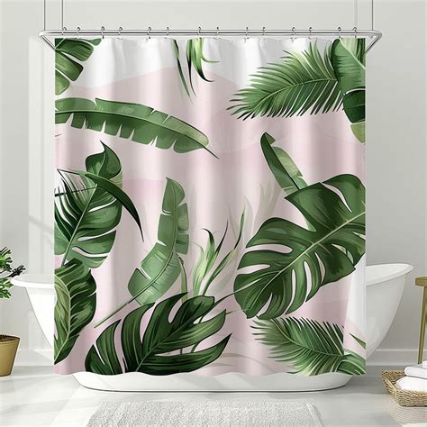 Exotic Tropical Rainforest Shower Curtain With Pink And Green Leaves