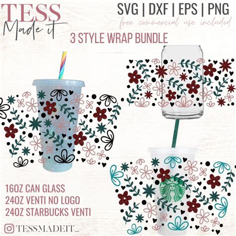 Cold Cup Svg Bundle Floral Cup Wrap Svg Tess Made It