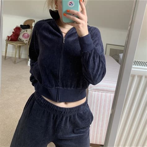 JUICY COUTURE Navy Velour Tracksuit Size Medium Depop