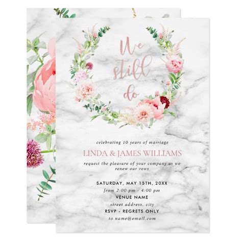 Vow Renewal Elegant Rose Gold Floral Marble Invitation