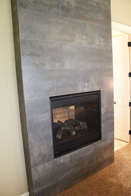 Tile Fireplace Modern Indoor Fireplaces Kansas City By Kennys