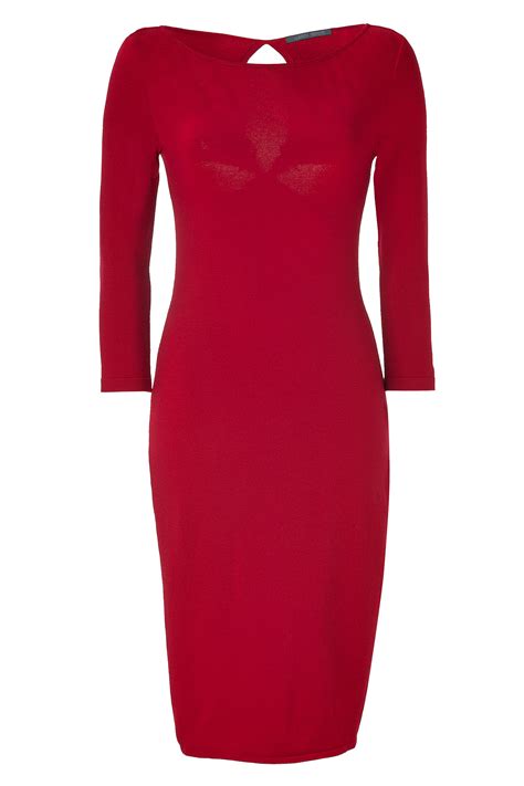 Alberta Ferretti Red Wool Sweater Dress With Cutout Back In Red Lyst