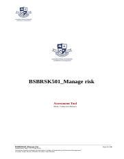 BSBRSK501 Manage Risk Assessment Tool Classroom Delivery Course Hero