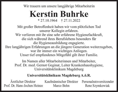 Traueranzeigen Von Kerstin Buhrke Abschied Nehmen De