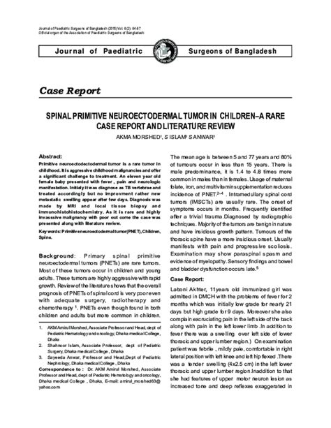 (PDF) Spinal Primitive Neuroectodermal Tumor in Children A rare case ...