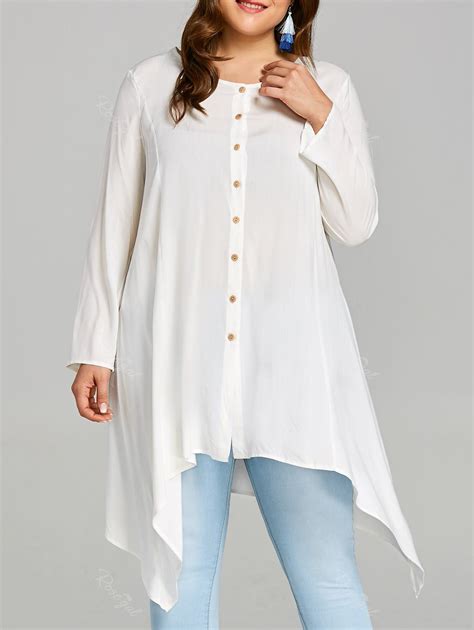 [41 Off] Plus Size Button Up Asymmetrical Blouse Rosegal