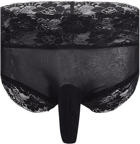 FEESHOW Herren Erotik Unterhose Spitze Dessous Transparent Bikini Slip Briefs Unterwäsche Shorts